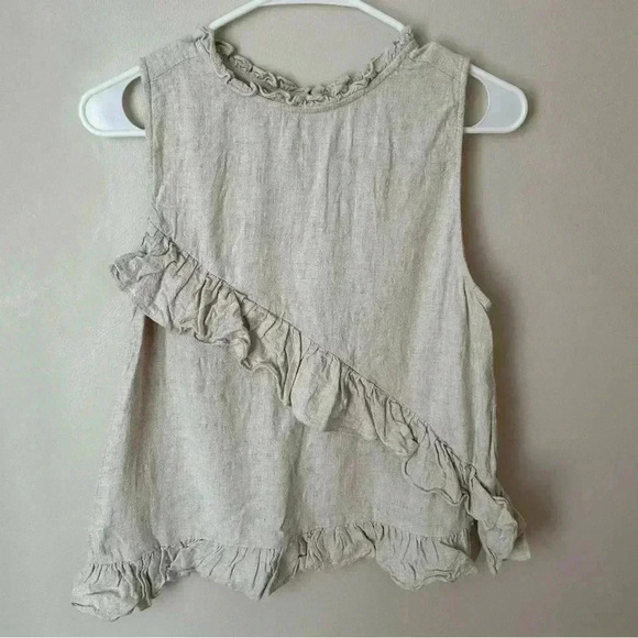 HYFVE Tops - Hyfve Beige Ivory Oatmeal Linen Blend Ruffle Sleeveless Babydoll Top Size Medium